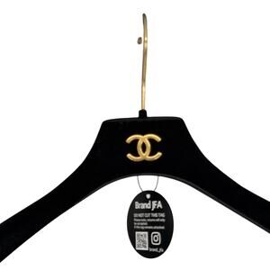Chanel Authentic Black Velvet Gold CC Emblem Coat Hanger 16" W - Incl. COA